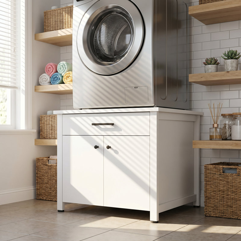 Caisson de laveuse robuste - plateau coulissant + armoire, capacité de 330 lb
