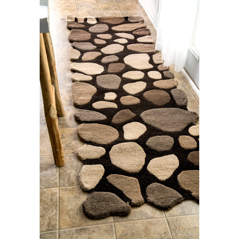 Tapis brun foncé en laine tissé à plat à la main Alpert, Tapis de couloir 2 pi 6 po x 10 pi