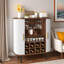 Armoire à vin cannelée avec support à vin à 8 grilles, 5 tablettes réglables à 5 niveaux, 2 porte-verres, 4 espaces de rangement cachés et portes coulissantes-366206542
