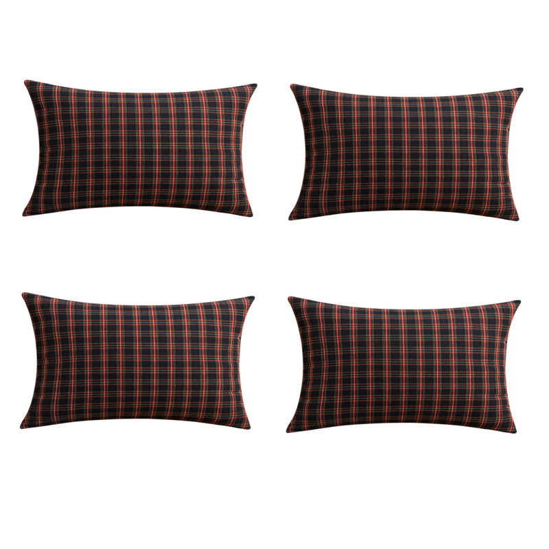 Housse de coussin 100% coton, 22 po x 14 po, Rouge / noir