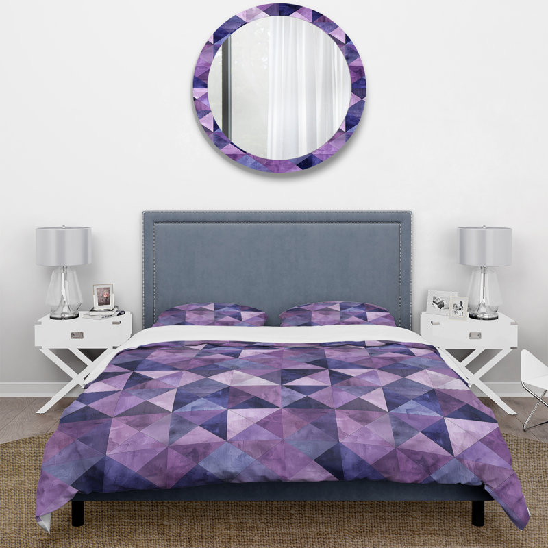 Ensemble de housse de couette mauve Midcentury Triangle, Housse de couette très grand + 2 taies décorativ