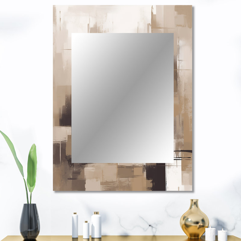 Cubism Beige Synergy - Abstract Wall Mirror, Modern Decorative Mirror, Printed Metal Art, 40" x 30"