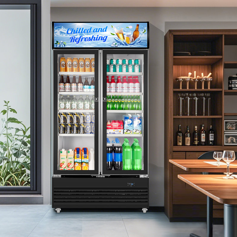 28.1 Cu Ft Commercial Refrigerator, Double Glass Door Display Beverage Fridge