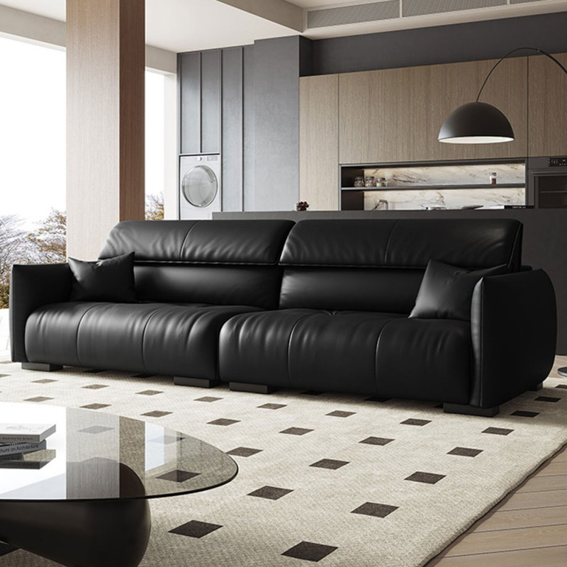 Coussin modulaire en cuir véritable, Noir, noir, noir, noir, H 32,68 po x l 111,02 po x P 39,37 po, 4