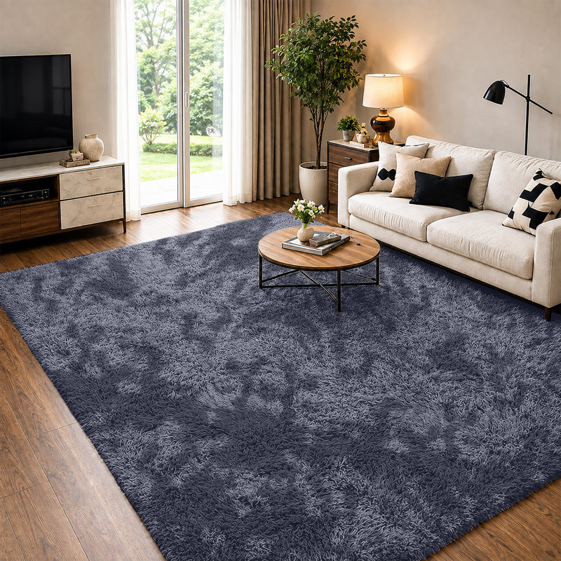 Soft Fluffy Living Room Large Area Rug, Tye Dye Grey, Runner 60 x 220 cm