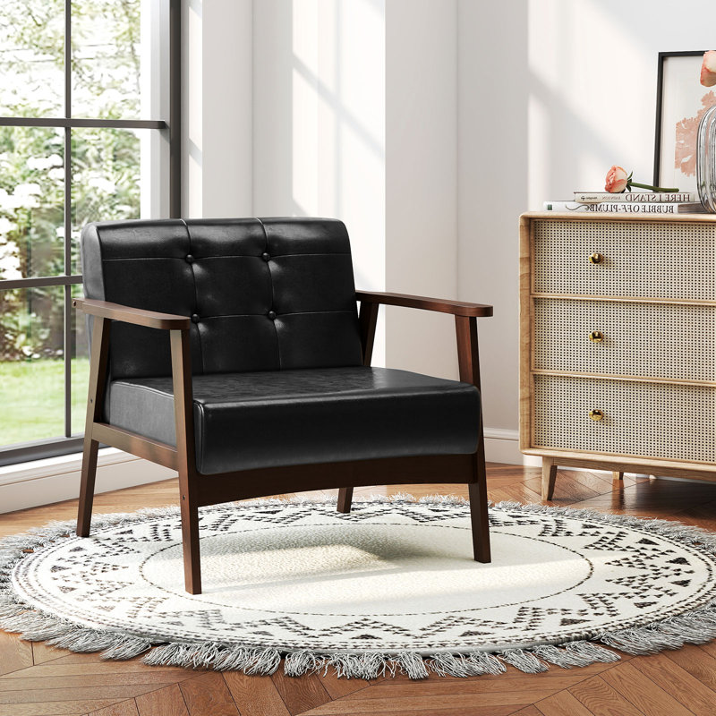 Kandas Faux Leather Armchair, Black Faux Leather