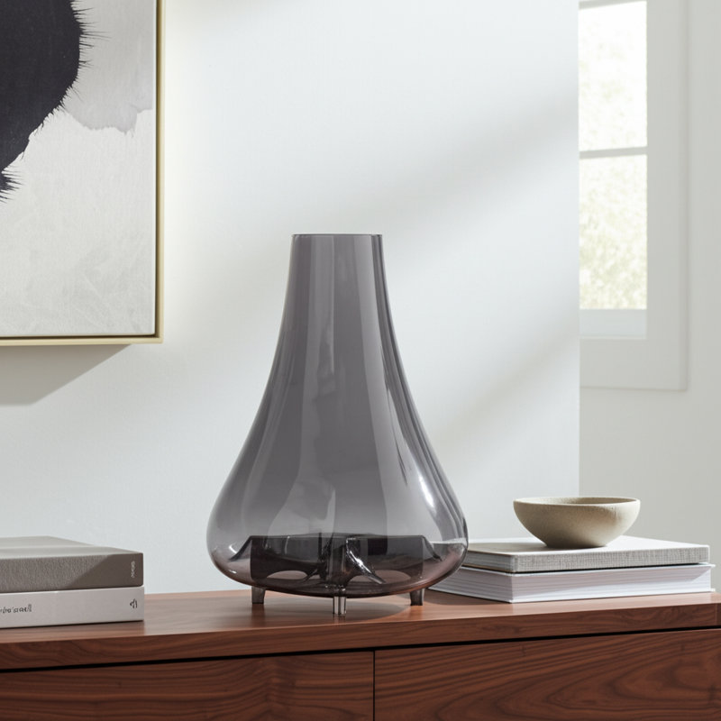 Vase décoratif en verre avec base en métal pour décoration de maison ou de bureau - Grand vase moderne pour décoration de table de salon - Argent
