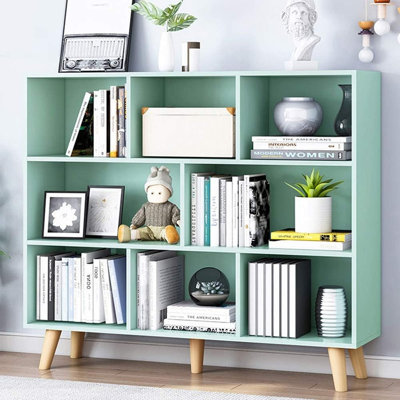 3-Tier Open Shelf Bookcase With Legs Tiffany Green