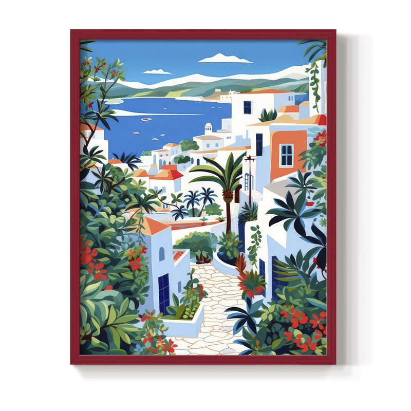 «Garden By the Sea», reproduction encadrée - bois massif, H 15 po x l 12 po, Rouge