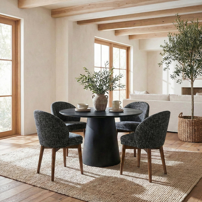 Ensemble de salle à manger extensible de 47 à 83 po avec fauteuils demi-tonneau rembourrés, Noir / brun