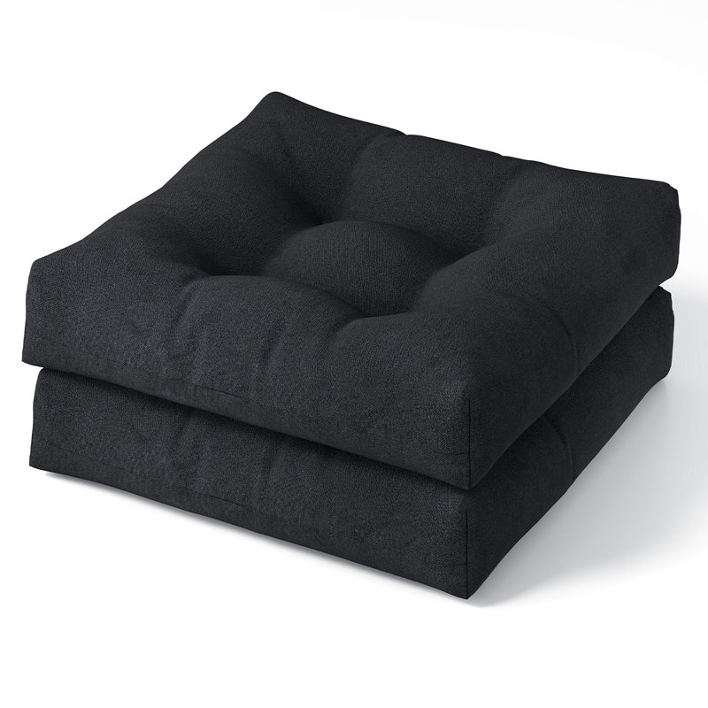 Set Of 2 21'' x 21'' Patio Chair Seat Cushion Pads Indoor/Outdoor Black, 2, Black
