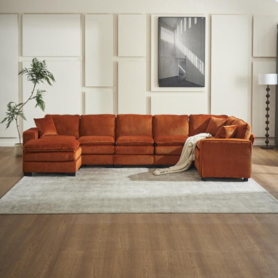 Canapé modulaire moderne en U modulaire à 6 places avec 1 repose-pieds et 3 coussins décoratifs