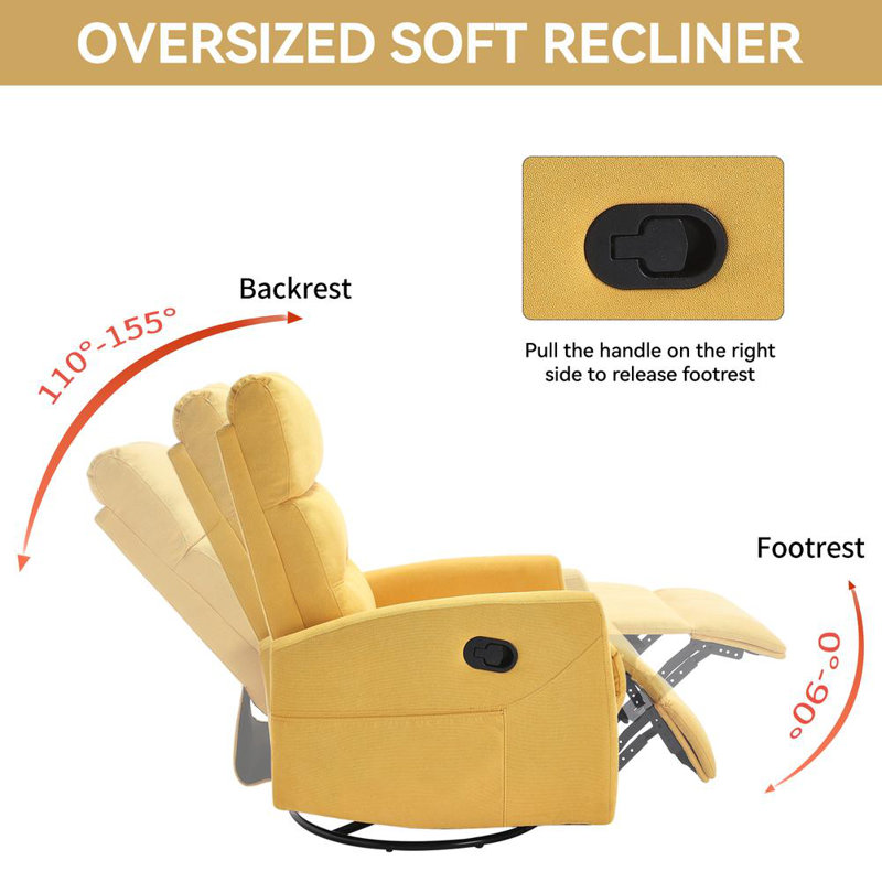 Modern Rocking Swivel Recliner, Yellow