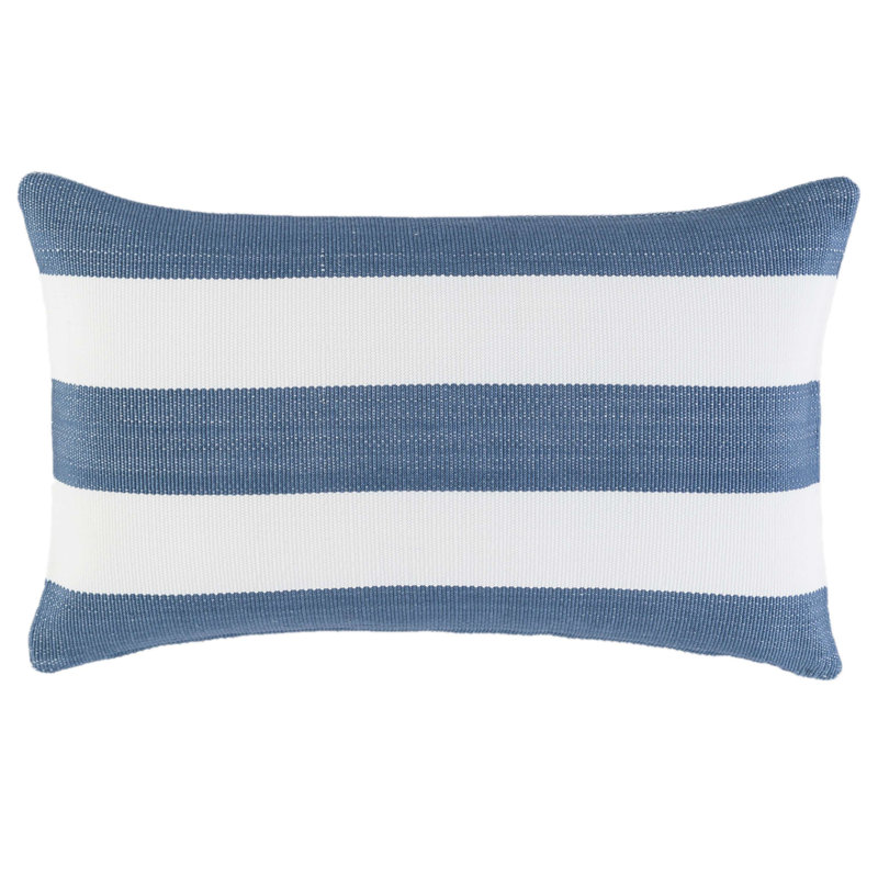 Denim and White Striped Rectangular Outdoor Lumbar Pillow