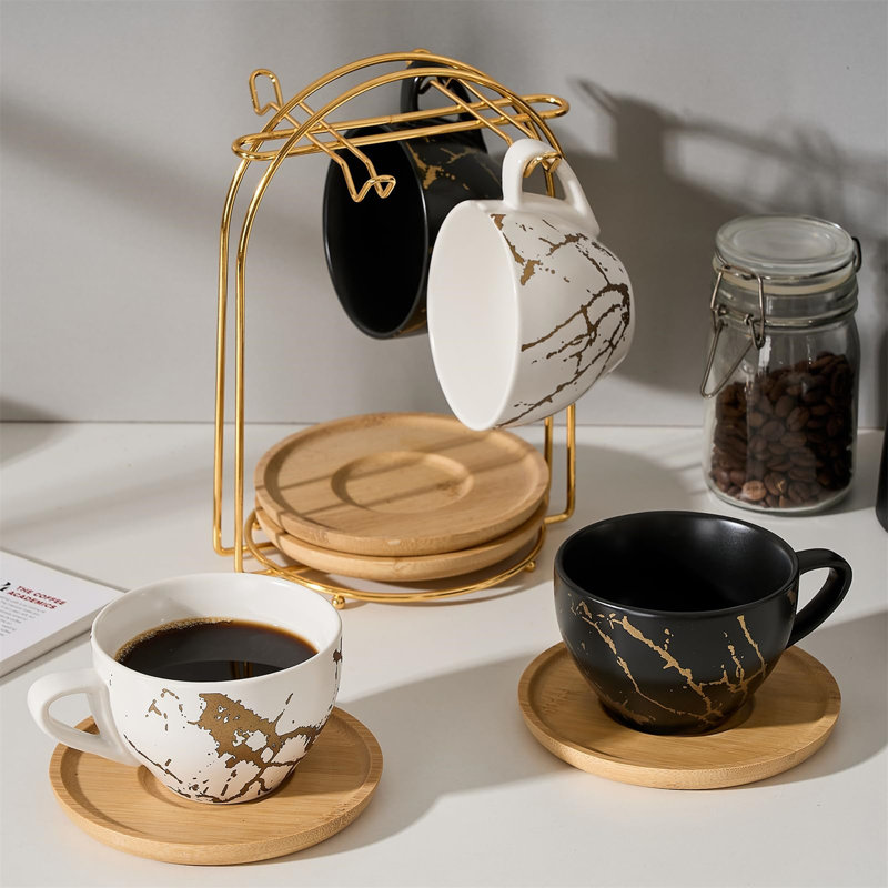 Ceramic / Porcelain Coffee Cup, White/Black