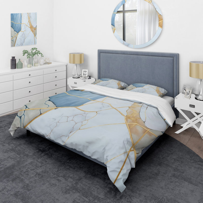 Abstract Geode White I - Ensemble de housse de couette moderne - Microfibre de polyester