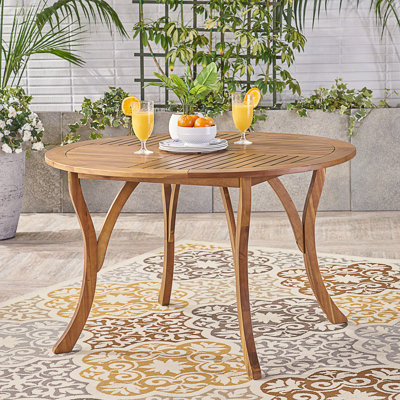 Round Dining Table, Weather-Resistant Slatted Patio Table