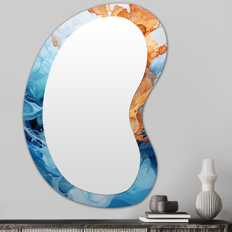 Aqua Dream Rush Flow I - Collages abstraits de formes asymétriques - Grand miroir mural moderne, 31 po x 22 po