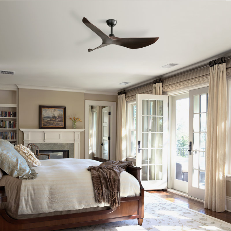 Kemp 52" 3 -ABS-Blade Propeller Modern Ceiling Fans no Light and with Remote Control, Black/Burgundy