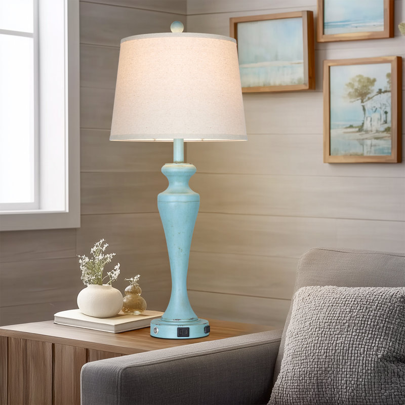 30” Touch Control Table Lamp Set With Usb & Type-c Ports, Led Bulb Included, Blue