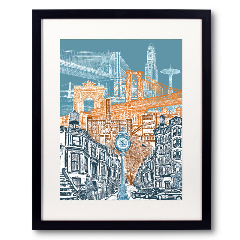 Brooklyn, New York par Beth Kerschen - impression, H 21,25 po x l 17,25 po, Papier avec cadre noir