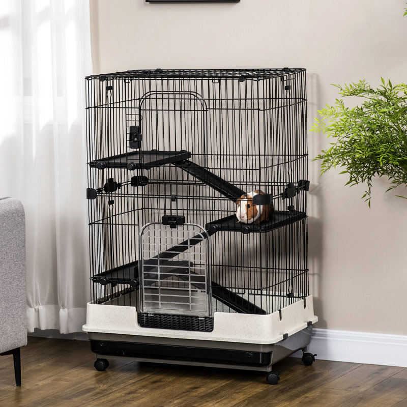 Cage en métal pour petits animaux avec deux ouvertures et plateau pour chinchillas, lapins, furets - pour chinchilla, lapin, noir