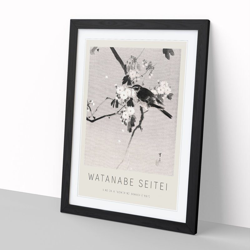 Bird on a Flowering Branch by Watanabe Seitei - Picture Frame Graphic Art, 36cm H x 27cm W x 2cm D, Black