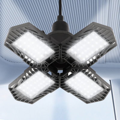 11 In. 60-Watt Black LED Flush Mount Adjustable LED Garage Light With Foldable Panels