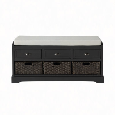Homes Collection Wood Storage Bench With 3 Drawers And 3 Baskets