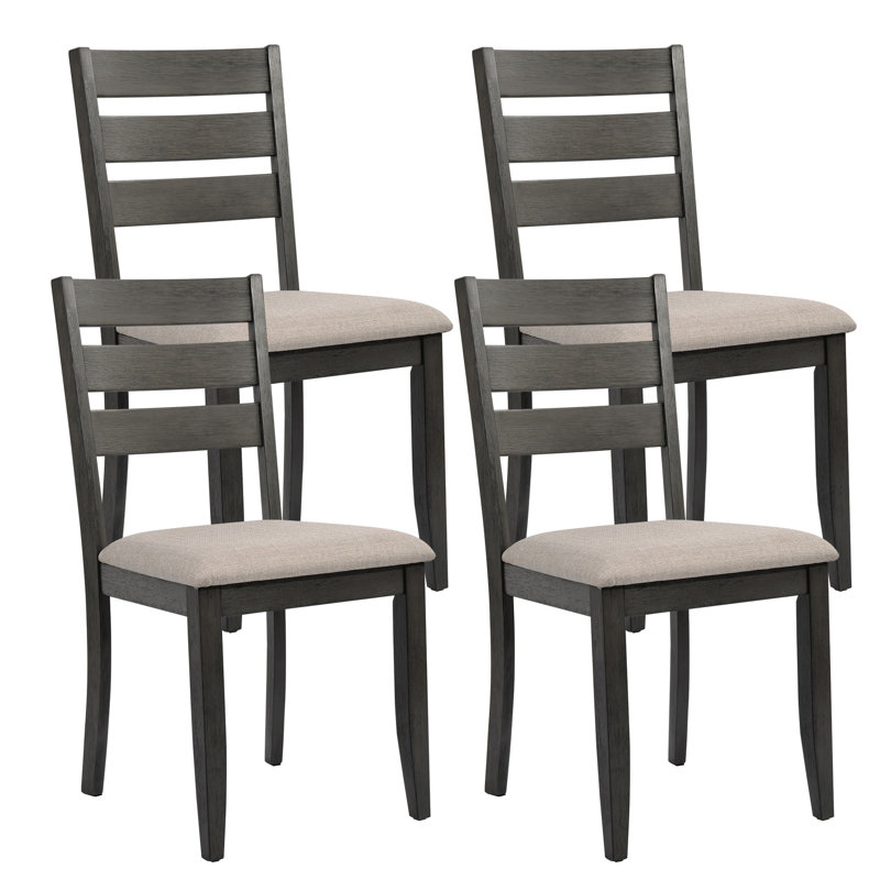 Archy 17" wide Rustic Farmhouse Solid Wood Ladder Back Upholstered Dining Side Chair, Gray