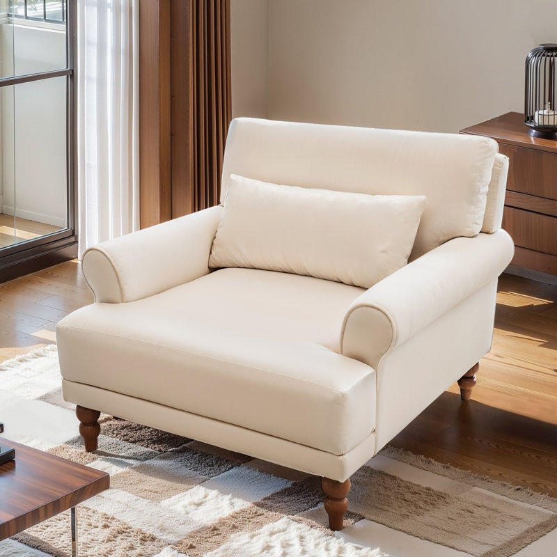 Accent Chair,Upholstered Living Room Chairs, Beige Velvet