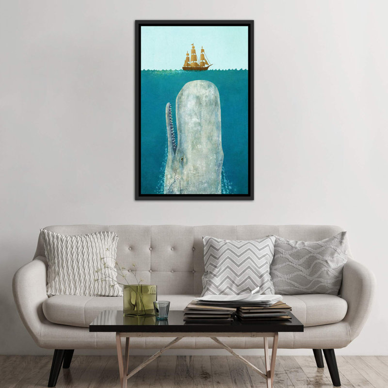 " The Whale " by Terry Fan, Black Framed Canvas, 48" H x 32" W x 1.5" D