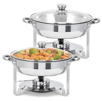5QT Chafing Dish Buffet Set – 2 Pack Stainless Steel Round Chafer with Glass Lids, Food & Water Pans, Fuel Holders for Catering, Weddings & Parties
