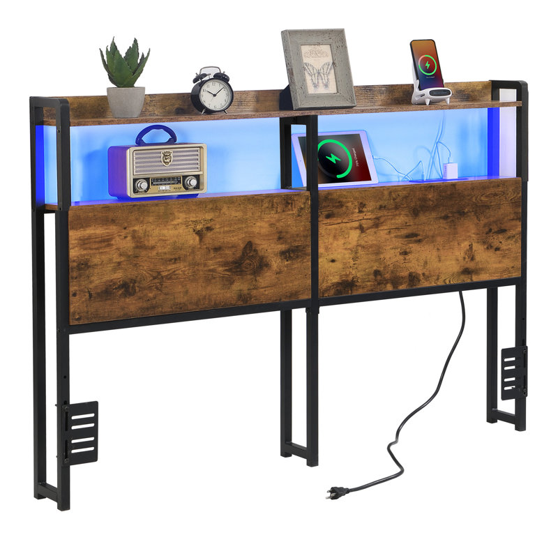 Storage With LED Lights Queen Headboard-Tête de lit, Headboard With Charging Station, Queen