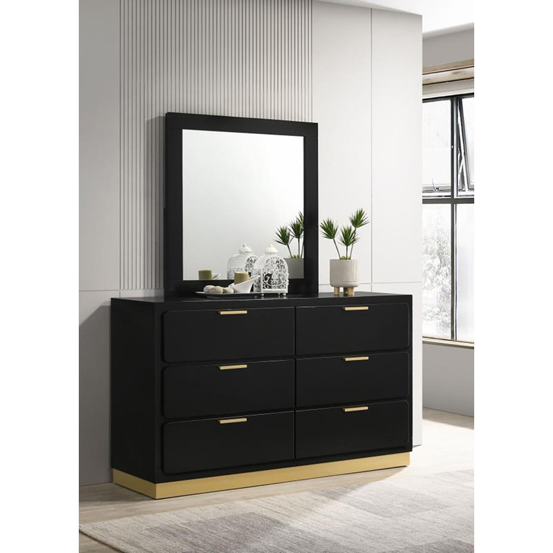 Commode 6 tiroirs avec miroir Hiser, Noir