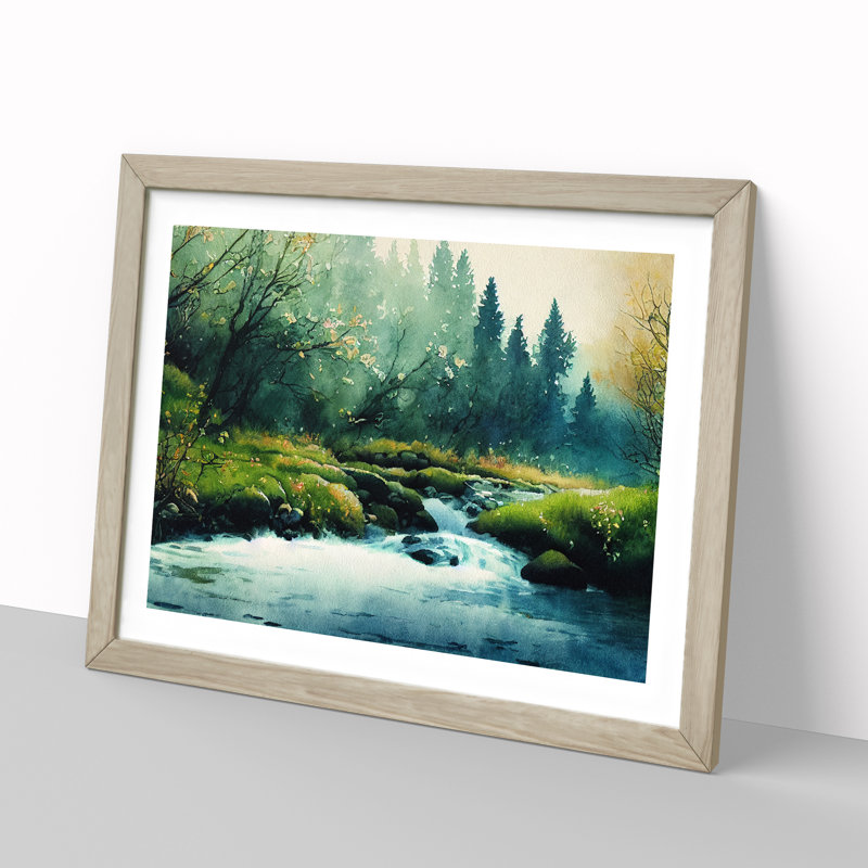 Summer Forest Stream Vol.4 1 Piece Single Picture Frame Painting, 46cm H x 64cm W x 2cm D, Oak Framed