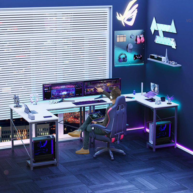L Shaped Gaming Desk, White
