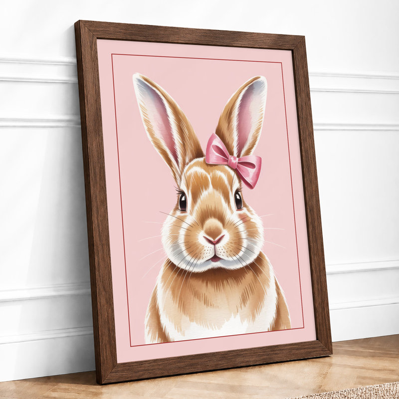 Rabbit With Pink Bow Modern - Print, A2 - 59.4 x 42.0 cm, Walnut