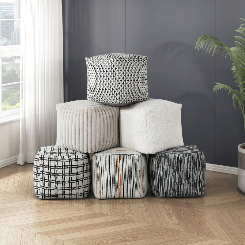 Square Pouf Jacquard Fabric Upholstery Modern Ottoman, Footstool, Non-Slip Floor Pouf, Bean Bag Chair, 1Pc Sitting Pouf