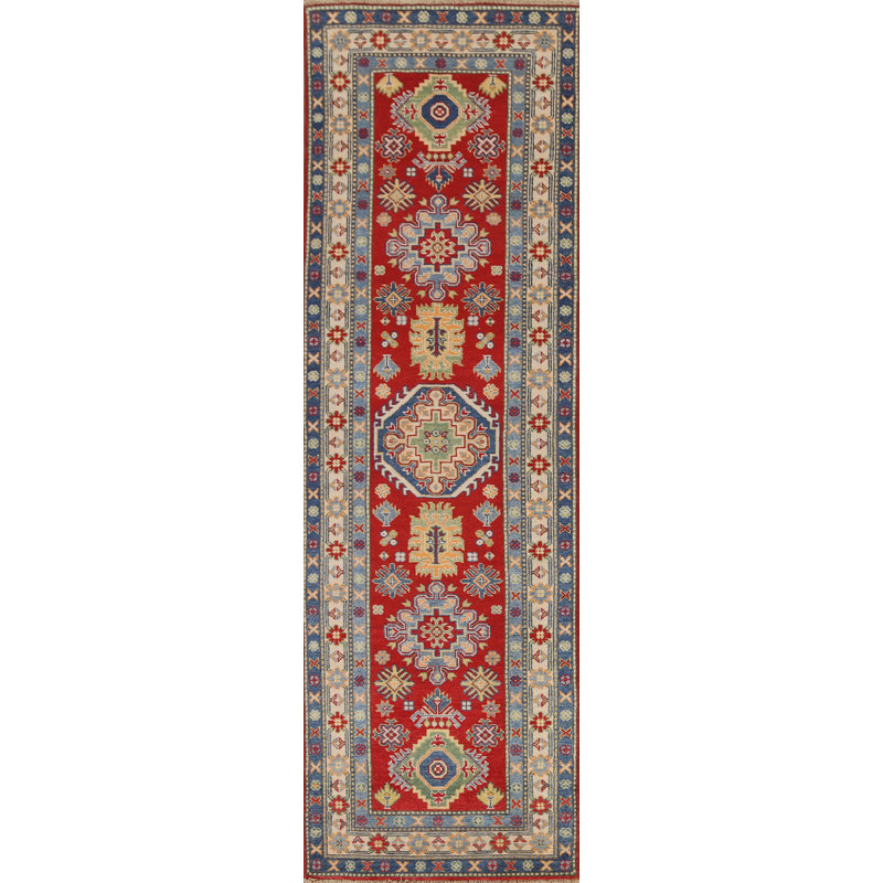 Geometric Kazak Oriental Runner Rug