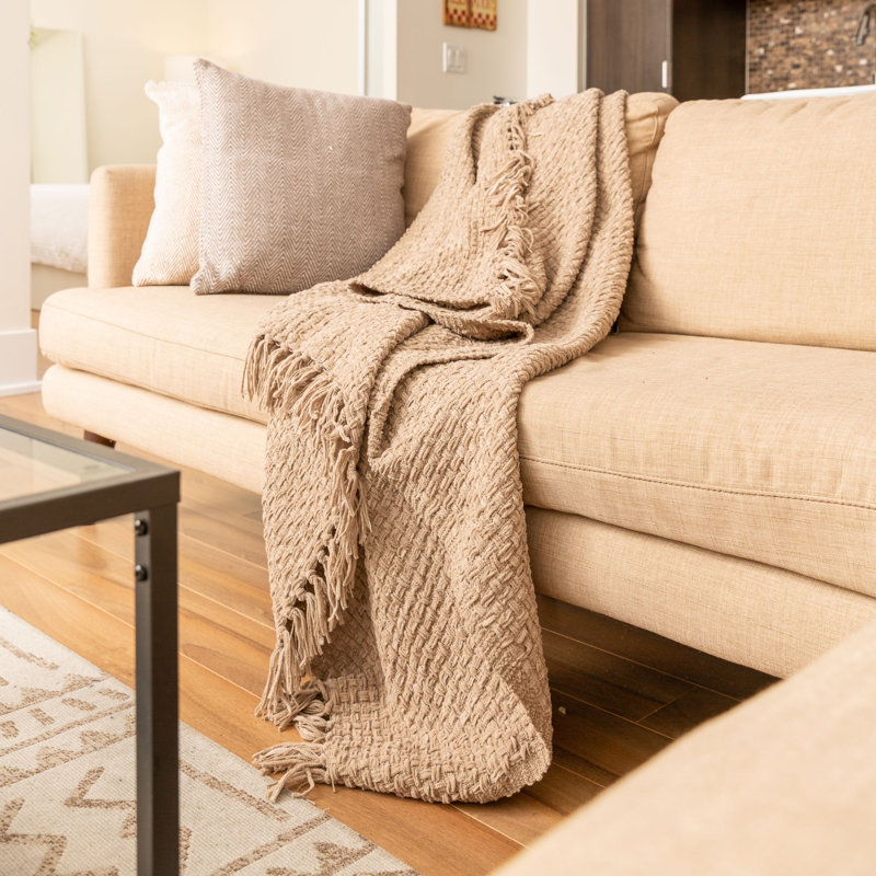 Jeté en chenille façon vannerie, Beige