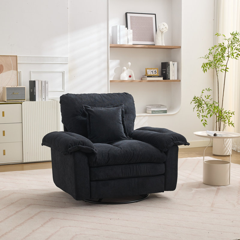 360° Swivel Chenille Accent Chair Upholstered Single Sofa With Throw Pillow, Black