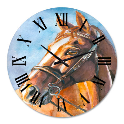 Portrait d'un cheval brun - horloge murale de ferme