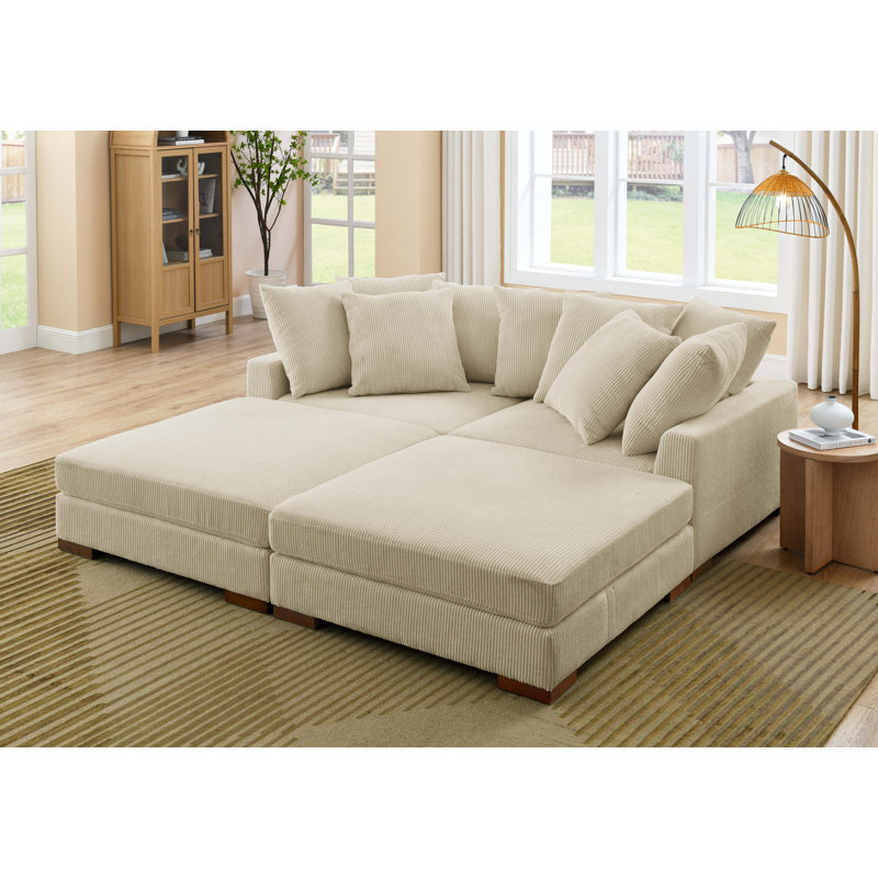 Canapé modulaire 4 pièces Ashon, Velours côtelé beige