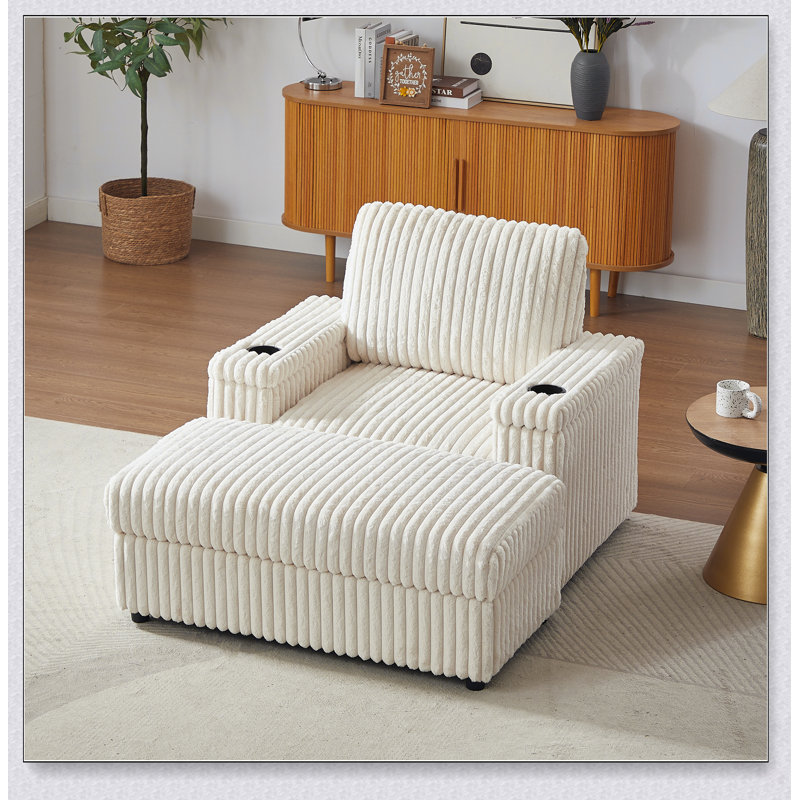 42.5-Inch Corduroy Single Recliner With Storage, Cup Holder, And Comfortable Backrest For Living Room, Beige