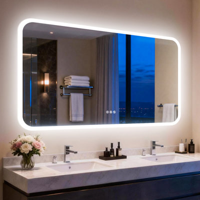 Led Anti-Fog Bathroom Vanity Mirror With Lights,Bluetooth, Dual Poweful Speaker,3 Colour Temperature,Dimmable Ip66