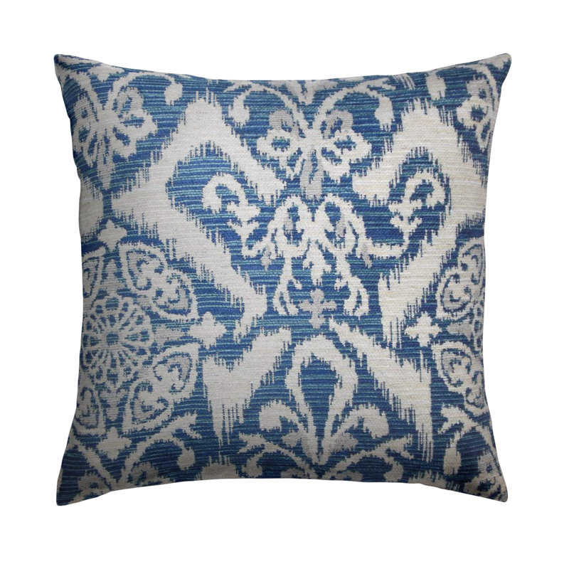 Ikat Feather Reversible Throw Pillow, Indigo