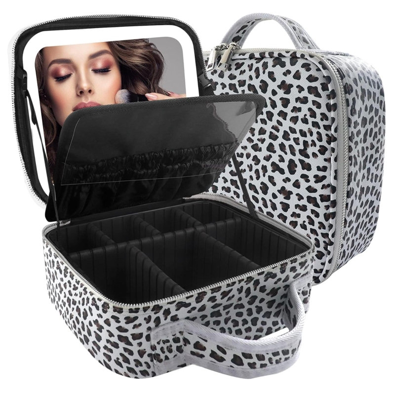 Trousse de maquillage avec miroir et trousse de voyage légère pour maquillage, Noir / blanc