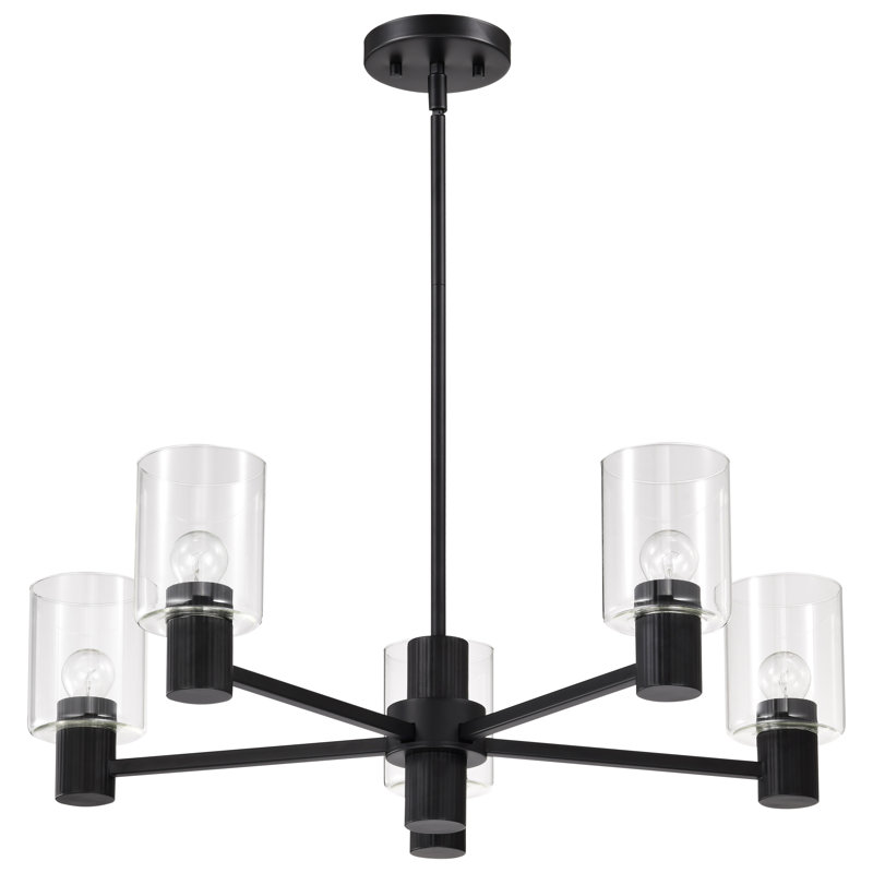 Kollier - Lustre 5 lumières 28 pouces - Noir mat avec verre transparent