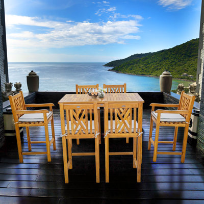 6 - Person Teak Wood Patio Dining Set with Rectangular Table , Cushions Included